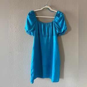GB Blue Puff Sleeve Square Neck Women’s Short Sleeve Mini Dress, Large - NWT